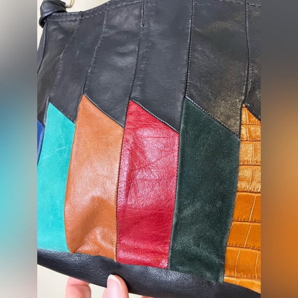 Vintage Black Multi-Color Leather Crossbody Bag - Picture 3 of 6